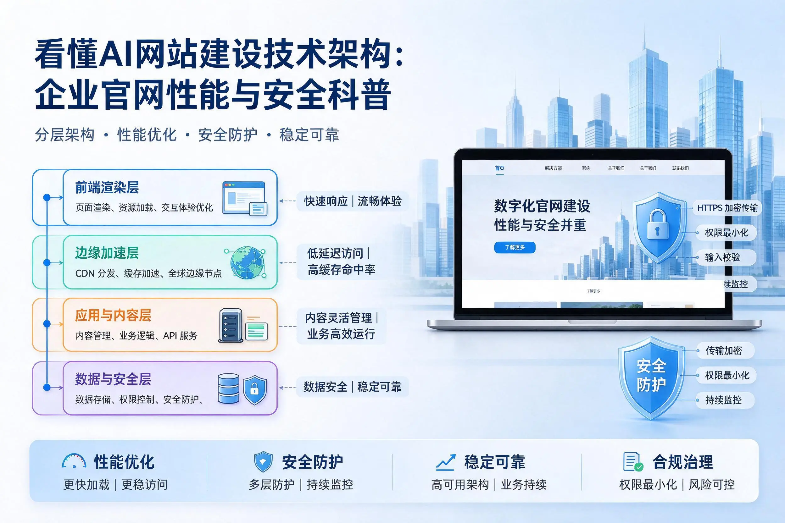 看懂AI网站建设技术架构：那曲企业官网性能与安全科普