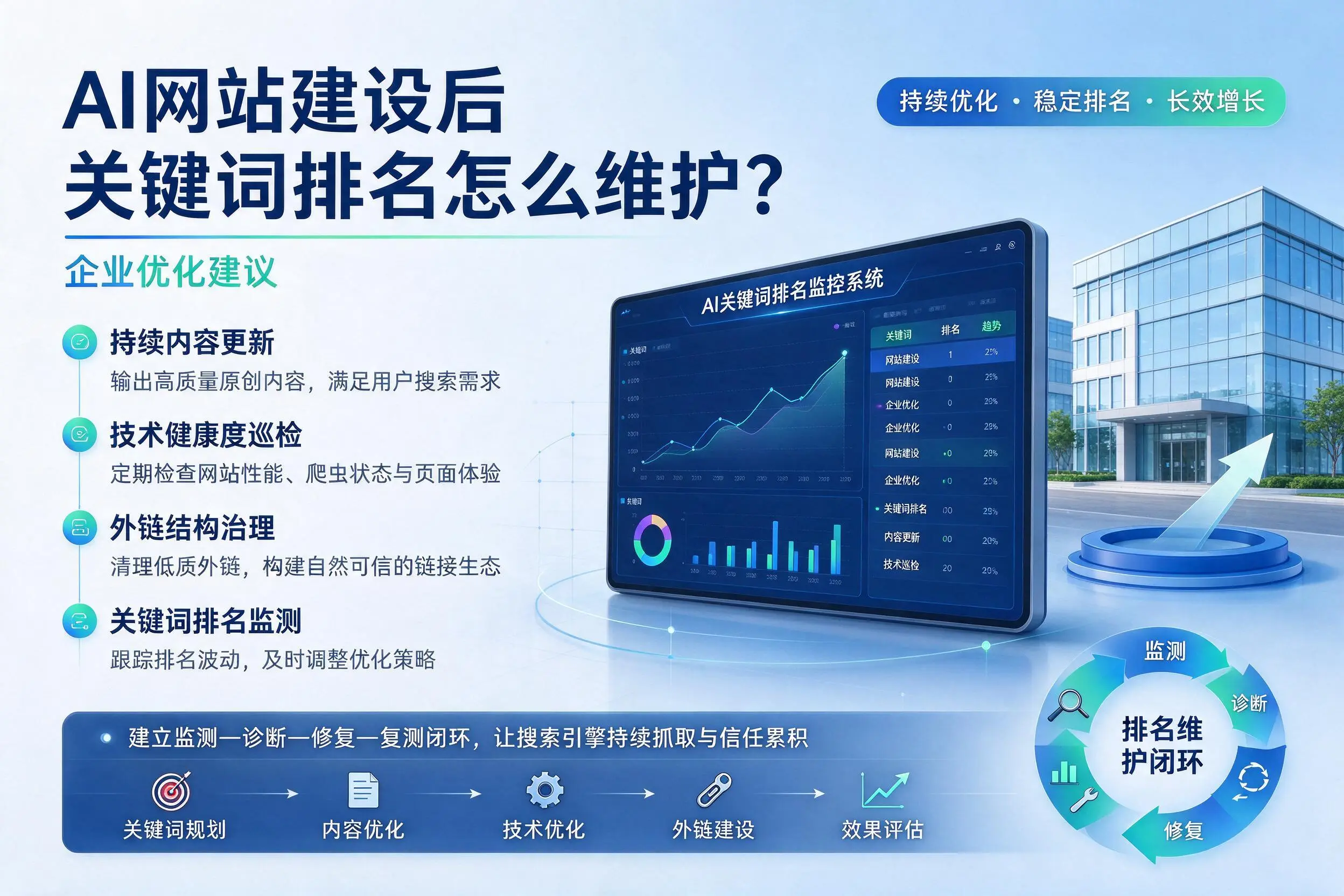 AI网站建设后关键词排名怎么维护?那曲企业优化建议